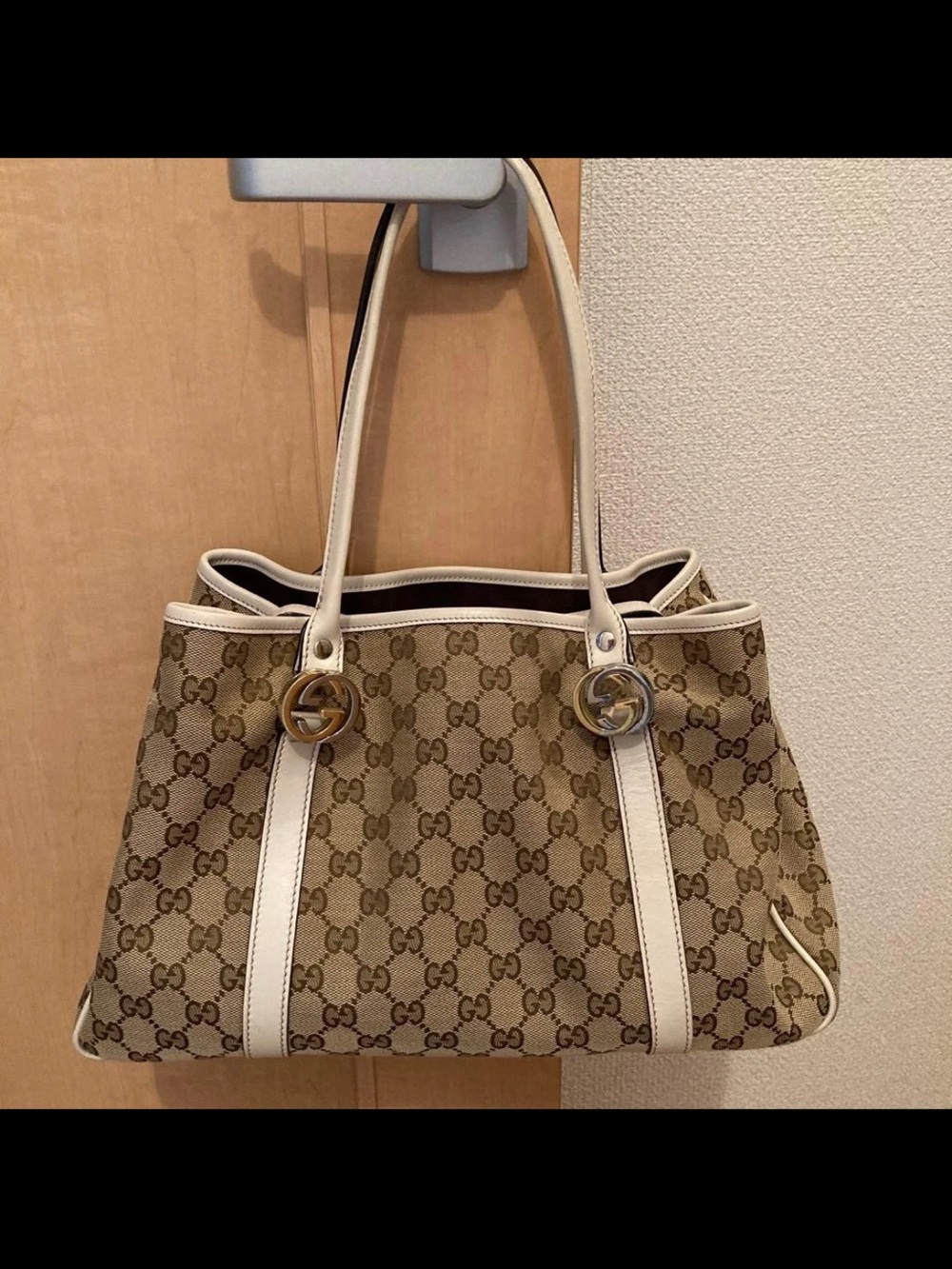Gucci Brown GG Monogram Tote with Cream Leather Trim